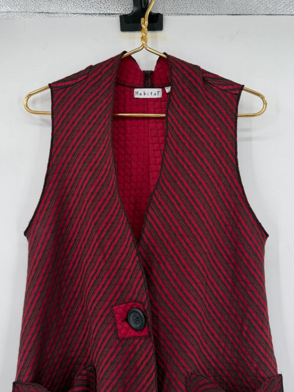 Habitat Red Black Striped Artsy Swing Vest Jacket Pockets Size Small - Picture 3 of 12
